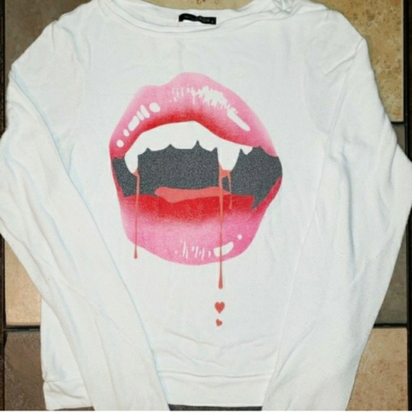 HTF Wildfox Vampire Lips Fangs Jumper Sweater - Picture 3 of 7